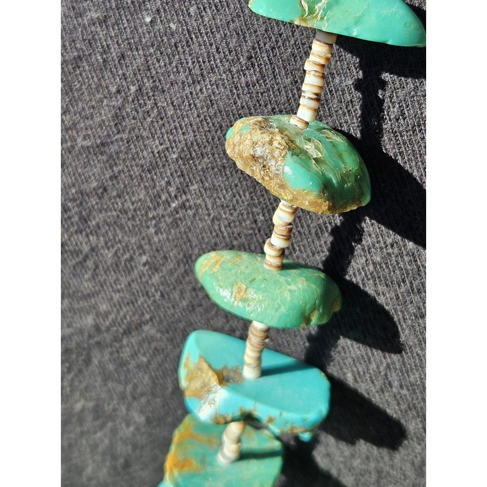 Santo Domingo Heishi Necklace Sterling Graduating Royston Turquoise Nugget 30" - Picture 6 of 16